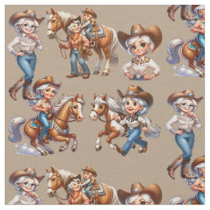 Western Rodeo Cowgirls Horses Kid  (Older Cowgirl) Fabric