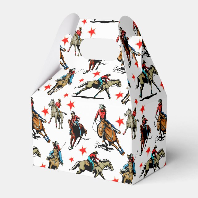 Western Rodeo Cowgirls On Horses Favor Box (Front Side)