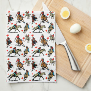 Western Rodeo Cowgirls On Horses Kitchen Towel