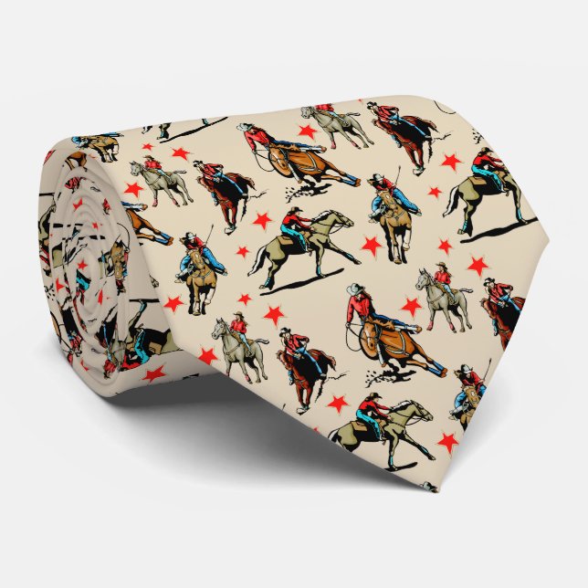 Western Rodeo Cowgirls On Horses Men's Necktie (Rolled)