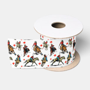 Western Rodeo Cowgirls On Horses Satin Ribbon