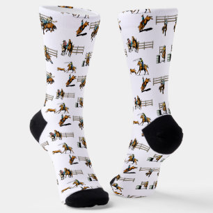 Western Rodeo Event Scene Cowboy Cowgirls Horses  Socks
