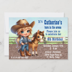 Western Rodeo Little Cowgirl With Horse Birthday Invitation