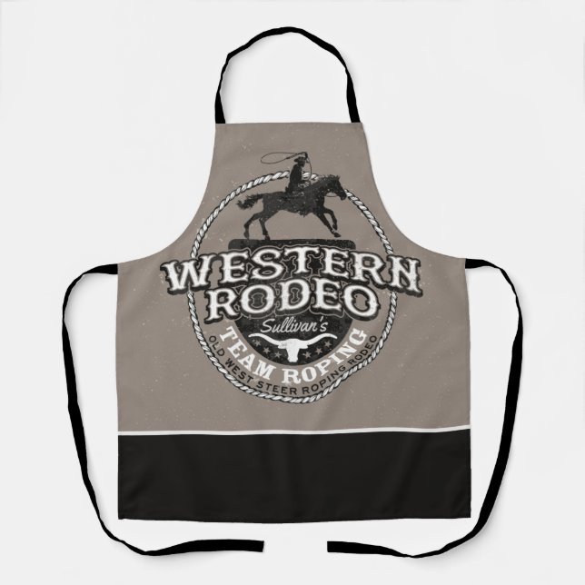 Western Rodeo Old West Steer Roping Personalized Apron (Front)