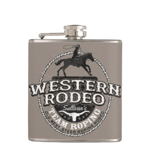Western Rodeo Old West Steer Roping Personalized Hip Flask