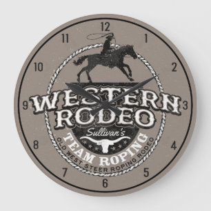 Western Rodeo Old West Steer Roping Personalized Large Clock
