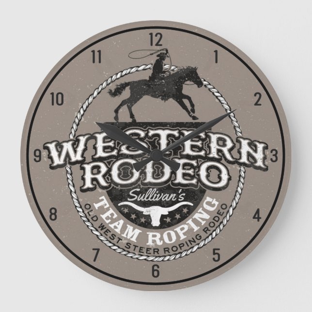 Western Rodeo Old West Steer Roping Personalized Large Clock (Front)