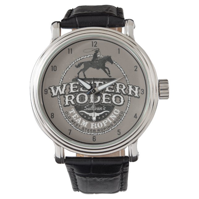Western Rodeo Old West Steer Roping Personalized Watch (Front)
