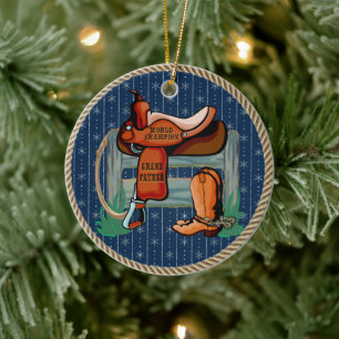 Western Rodeo Saddle Champion Grandfather Ceramic Ornament