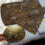 Western Rodeo Scene Cowboy Cowgirls Horses Tie<br><div class="desc">Rodeo scene western necktie with cowboys and cowgirl rodeo events This design is on a distressed brown background with rusty scratches. See the close up view.</div>