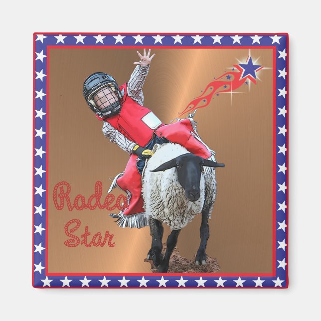 Western Rodeo Star Mutton Busting Kid Magnet (Front)