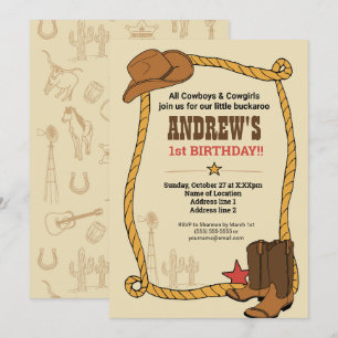 Western Rodeo Themed Party 1st Rodeo BirthdayParty Invitation