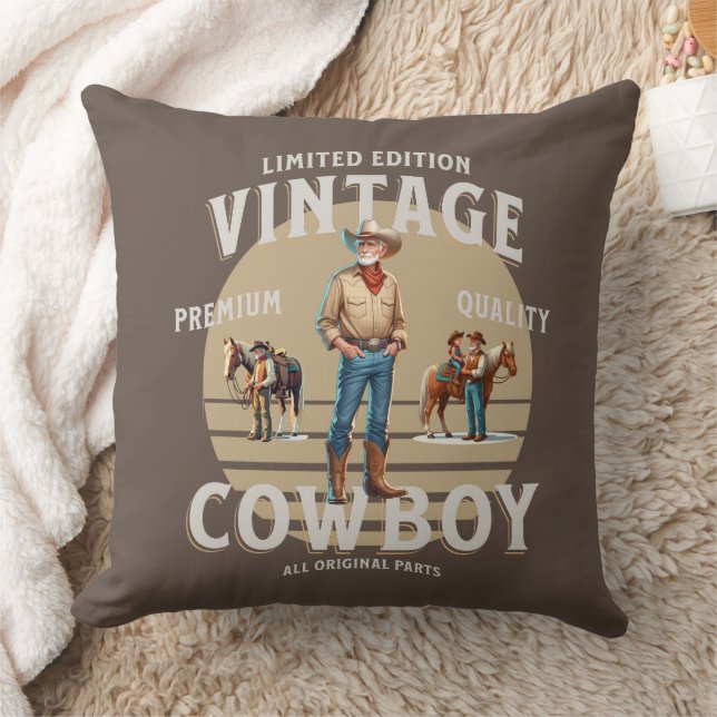 Western Rodeo Vintage Cowboy  Throw Pillow (Blanket)
