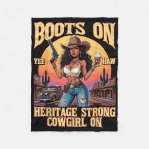 Western Rodeo Yehaw Cowgirl On African American Co Fleece Blanket