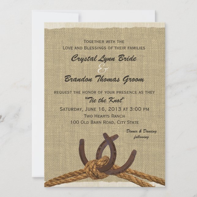 Western Rope and Horse Shoes Wedding Invitation (Front)