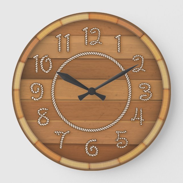 Western Rope Time Wood Beer Barrel Large Clock (Front)