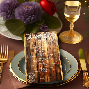 Western Rope Wagon Wheel Mason Jar String Lights Menu