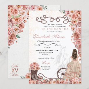 Western Rose Gold Princess Charra Quinceañera Invitation