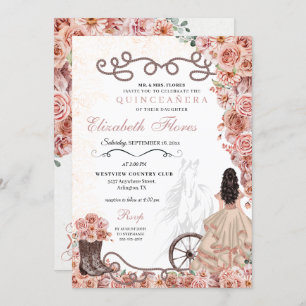 Western Rose Gold Princess Charra Quinceañera Invitation