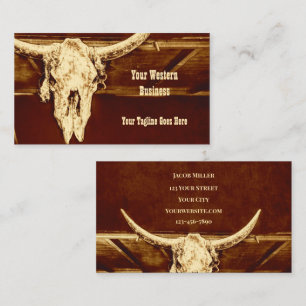 Western Rust Brown Rustic Bull Cow Skull Barn Business Card