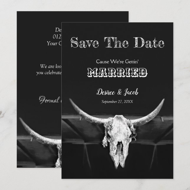 Western Rustic Black And White Save The Date (Front/Back)