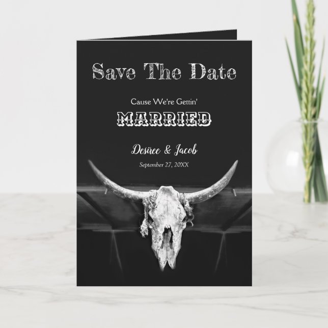 Western Rustic Black And White Save The Date Announcement (Front)
