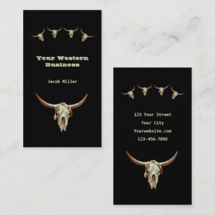 Western Rustic Black Country Cowboy Bull Skull Business Card