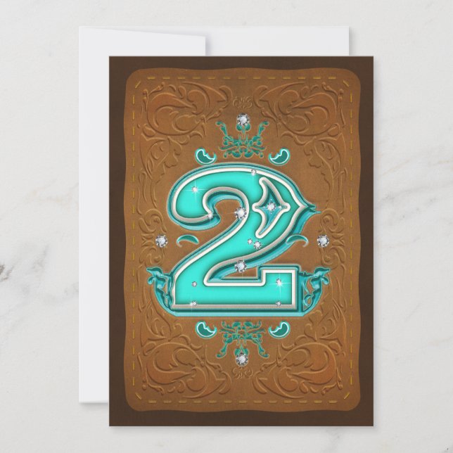 Western Rustic Brown & Turquoise TWO 2 2nd Party Invitation (Front)