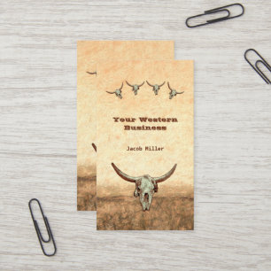 Western Rustic Country Cowboy Cow Bull Skull Business Card