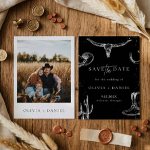 Western Rustic Country cowboy Photo Save The Date Invitation
