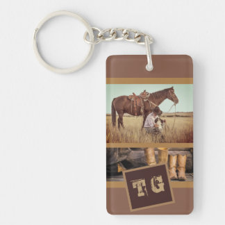 Western Rustic Cowboy Boots Add His Initials Keychain