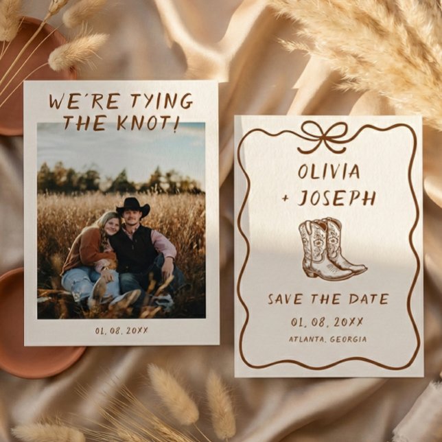 Western Rustic Cowboy Boots Photo Save the Date Invitation (Creator Uploaded)