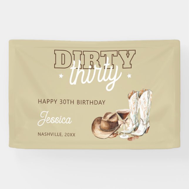 Western Rustic Dirty Thirty 30th Birthday Party Banner (Horizontal)