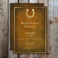 Western Rustic Horseshoe Brown Gold Birthday