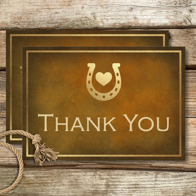 Western Rustic Horseshoe Brown & Gold Wedding Thank You Card (Western Rustic Horseshoe Brown & Gold Wedding Thank You Card)