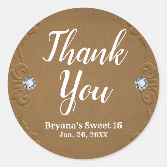 Western Rustic Leather Denim & Diamonds Party Classic Round Sticker (Front)