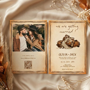 Western Rustic Vintage Photo QR Code Wedding   Invitation