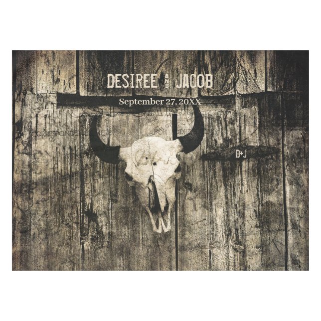 Western Rustic Wedding Bull Skull Vintage Tablecloth (Front (Horizontal))