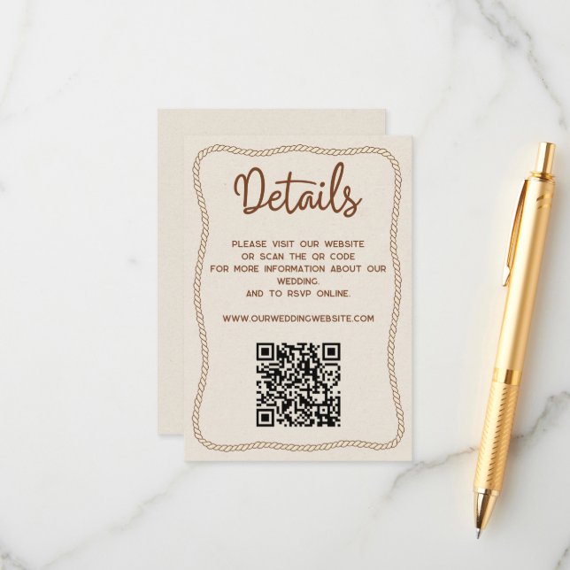 Western Rustic Wedding Details Website QR Code Enclosure Card (Front/Back In Situ)