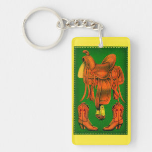 Western saddle and cowboy boots keychain