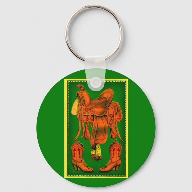 Western saddle and cowboy boots keychain (Front)