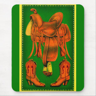 Western saddle and cowboy boots mouse pad
