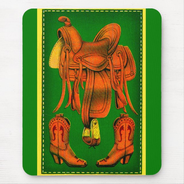 Western saddle and cowboy boots mouse pad (Front)