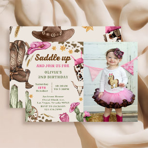 Western Saddle Up And Join Us For Birthday Photo Invitation