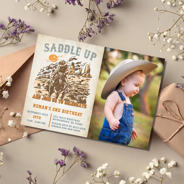 Western Saddle Up And Join Us For Birthday Photo Invitation (Creator Uploaded)