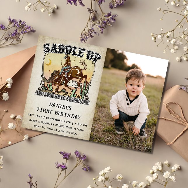 Western Saddle Up And Join Us For Birthday Photo Invitation (Creator Uploaded)
