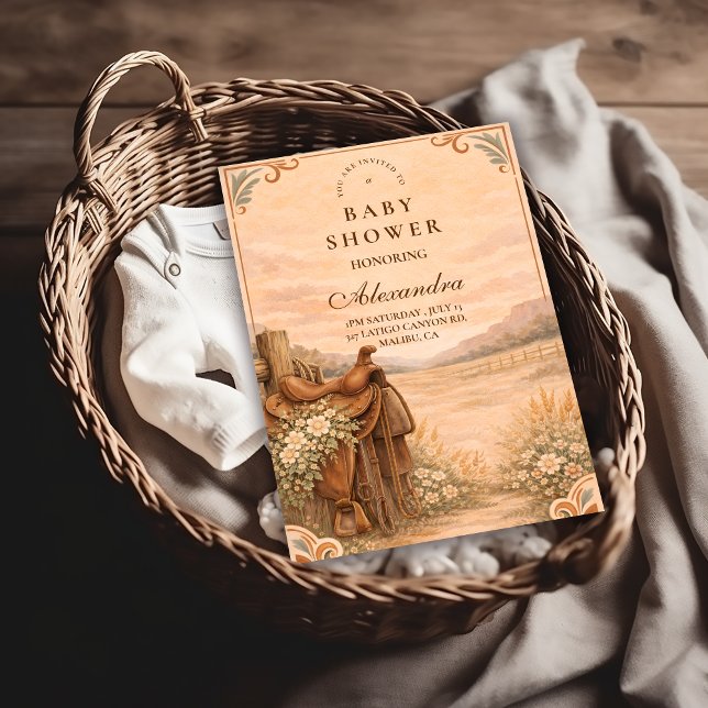 Western Saddle Wildflower Baby Shower Invitation (Creator Uploaded)