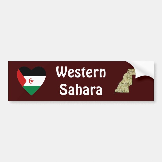 Western Sahara Flag Heart + Map Bumper Sticker (Front)
