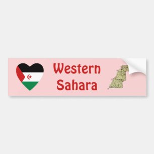 Western Sahara Flag Heart + Map Bumper Sticker