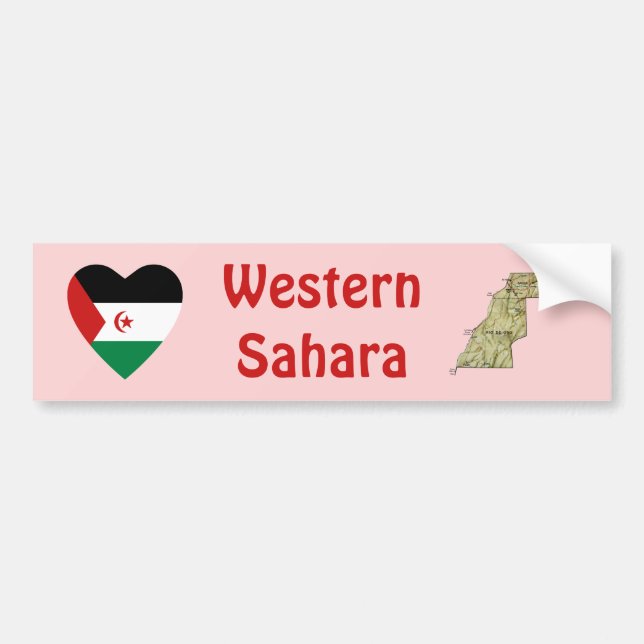 Western Sahara Flag Heart + Map Bumper Sticker (Front)